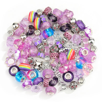 100PCS European Large Hole Beads Assortment Set, Royal Blue Crystal Glass Spacer Beads & Silver Alloy Dangle Charms for DIY Beaded Pens, Charm Bracelets, Keychain Crafts