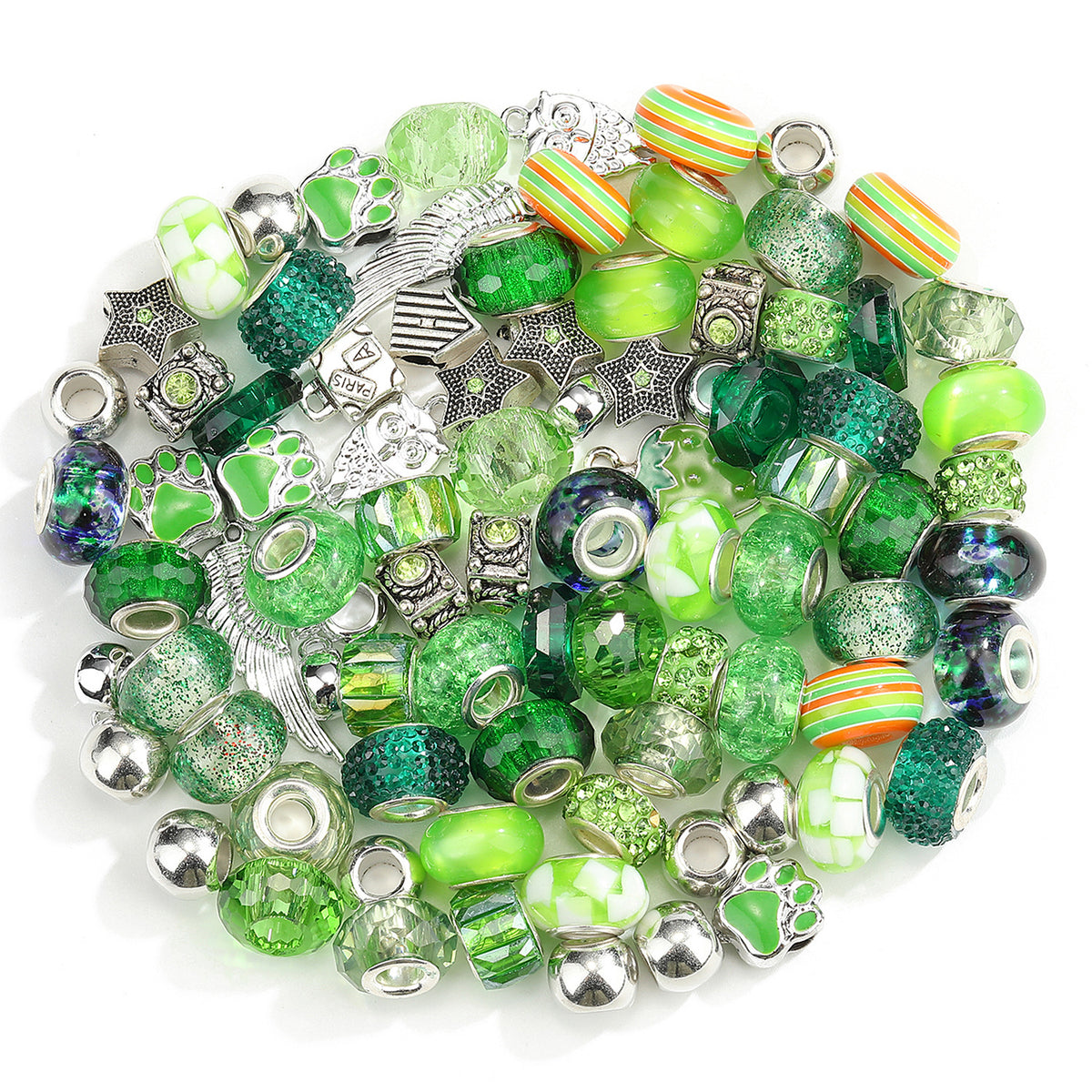 100PCS European Large Hole Beads Assortment Set, Royal Blue Crystal Glass Spacer Beads & Silver Alloy Dangle Charms for DIY Beaded Pens, Charm Bracelets, Keychain Crafts