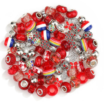 100PCS European Large Hole Beads Assortment Set, Royal Blue Crystal Glass Spacer Beads & Silver Alloy Dangle Charms for DIY Beaded Pens, Charm Bracelets, Keychain Crafts