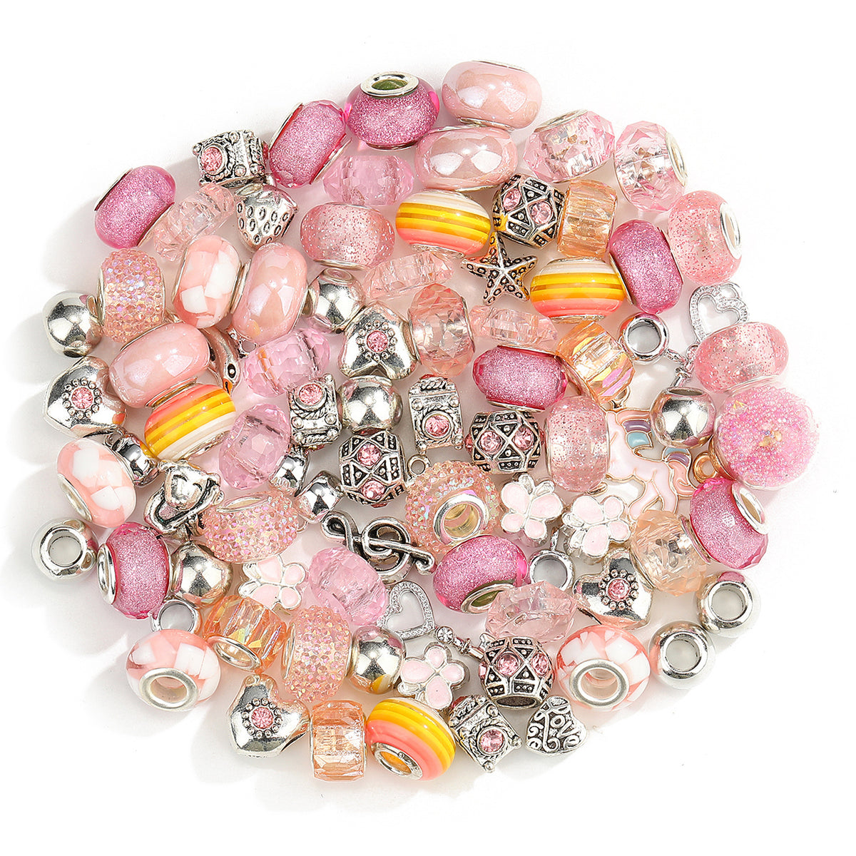 100PCS European Large Hole Beads Assortment Set, Royal Blue Crystal Glass Spacer Beads & Silver Alloy Dangle Charms for DIY Beaded Pens, Charm Bracelets, Keychain Crafts