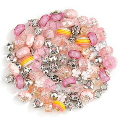 100PCS European Large Hole Beads Assortment Set, Royal Blue Crystal Glass Spacer Beads & Silver Alloy Dangle Charms for DIY Beaded Pens, Charm Bracelets, Keychain Crafts