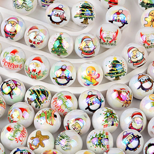 16MM Vintage Printed Porcelain-Style Round Beads, Holiday & Floral Ceramic Pattern Bubble Beads for DIY Beaded Pens, Keychains, Jewelry Making Supplies