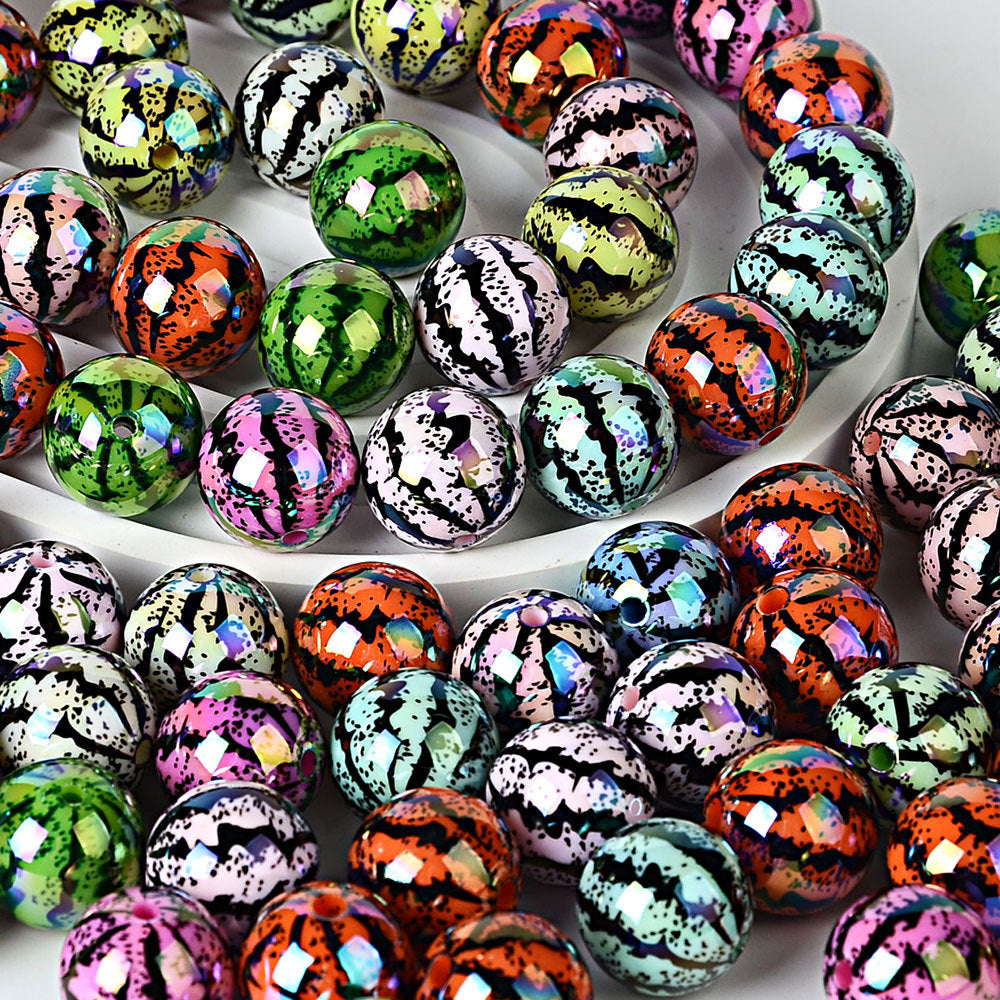 Chunky Animal Print Cracked Round Beads, Colorful Iridescent Bubble Beads for DIY Beaded Pens, Wristlet Keychains, Jewelry Making Crafts Supplies