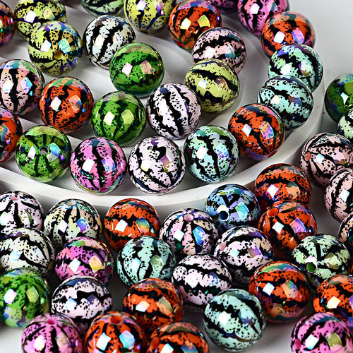 Chunky Animal Print Cracked Round Beads, Colorful Iridescent Bubble Beads for DIY Beaded Pens, Wristlet Keychains, Jewelry Making Crafts Supplies