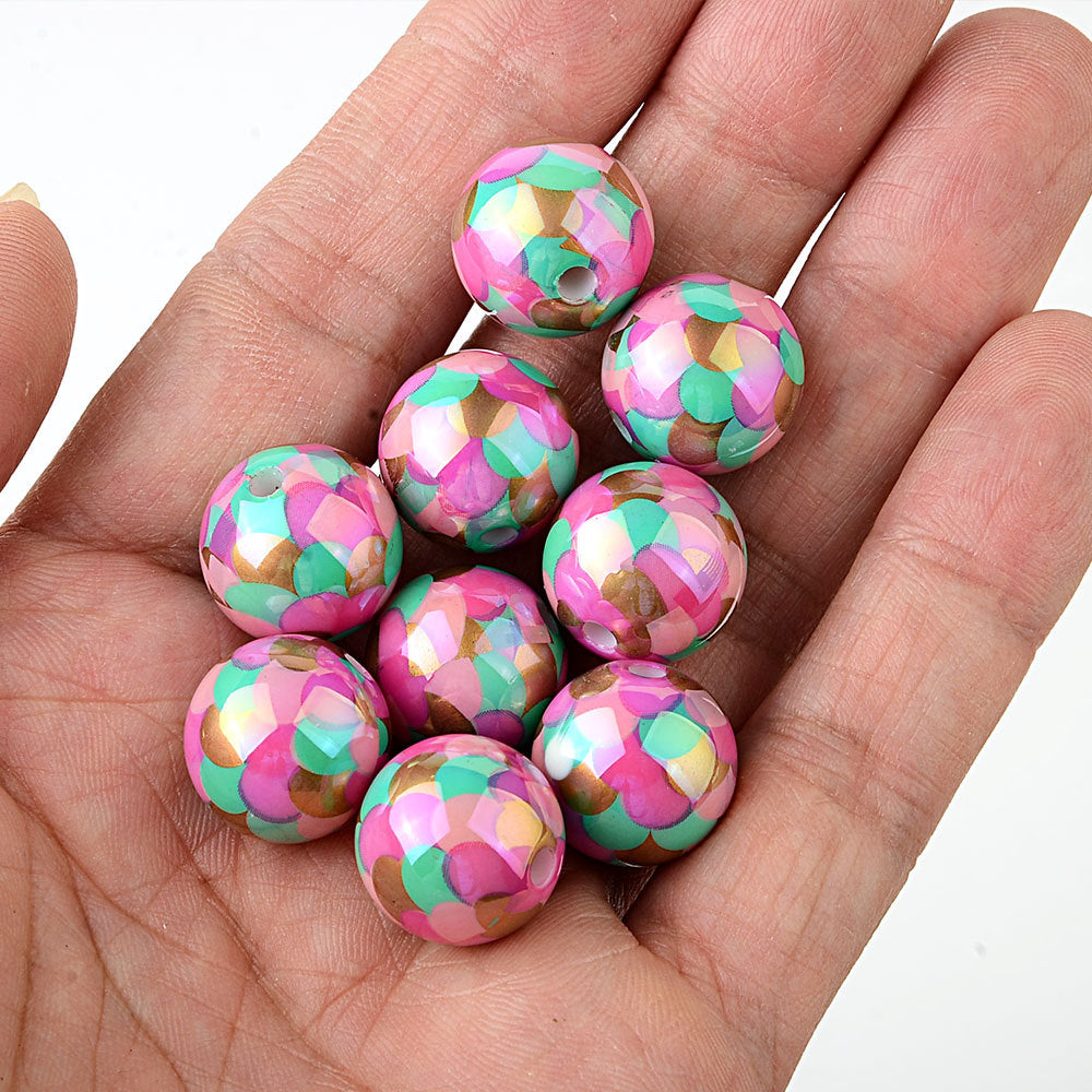 16MM Pastel Mermaid Scale Round Beads, Chunky Shimmer Fish Scale Spacer Beads for DIY Beaded Pens, Wristlet Keychains, Bracelet Jewelry Making Supplies