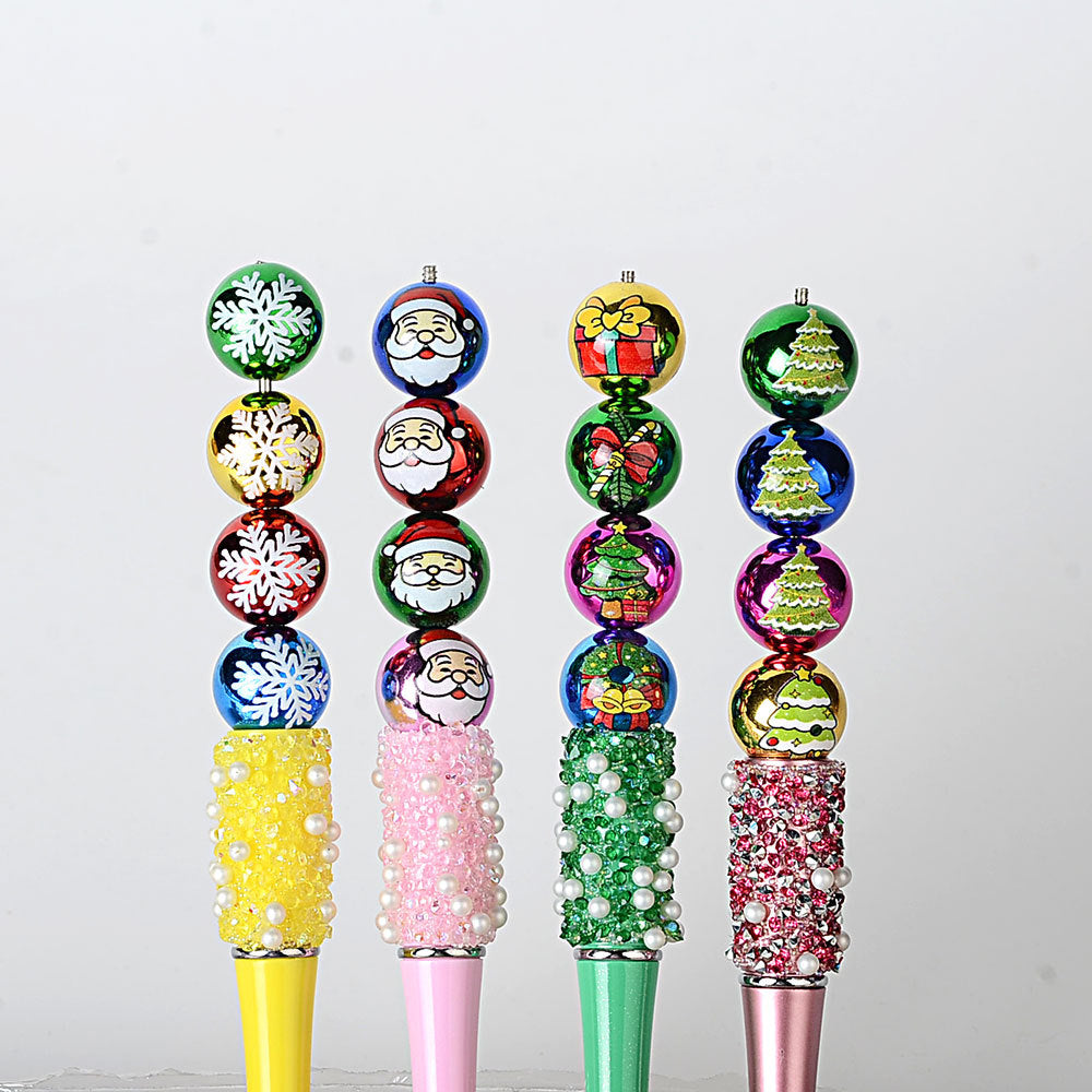 16mm Metallic Christmas Round Beads (2.5mm Hole), Shiny Plated Santa & Snowflake Holiday Acrylic Beads for DIY Beaded Pens, Keychains, Craft Making Supplies