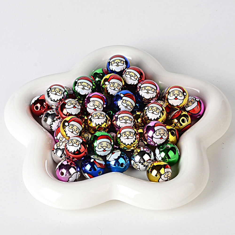 16mm Metallic Christmas Round Beads (2.5mm Hole), Shiny Plated Santa & Snowflake Holiday Acrylic Beads for DIY Beaded Pens, Keychains, Craft Making Supplies