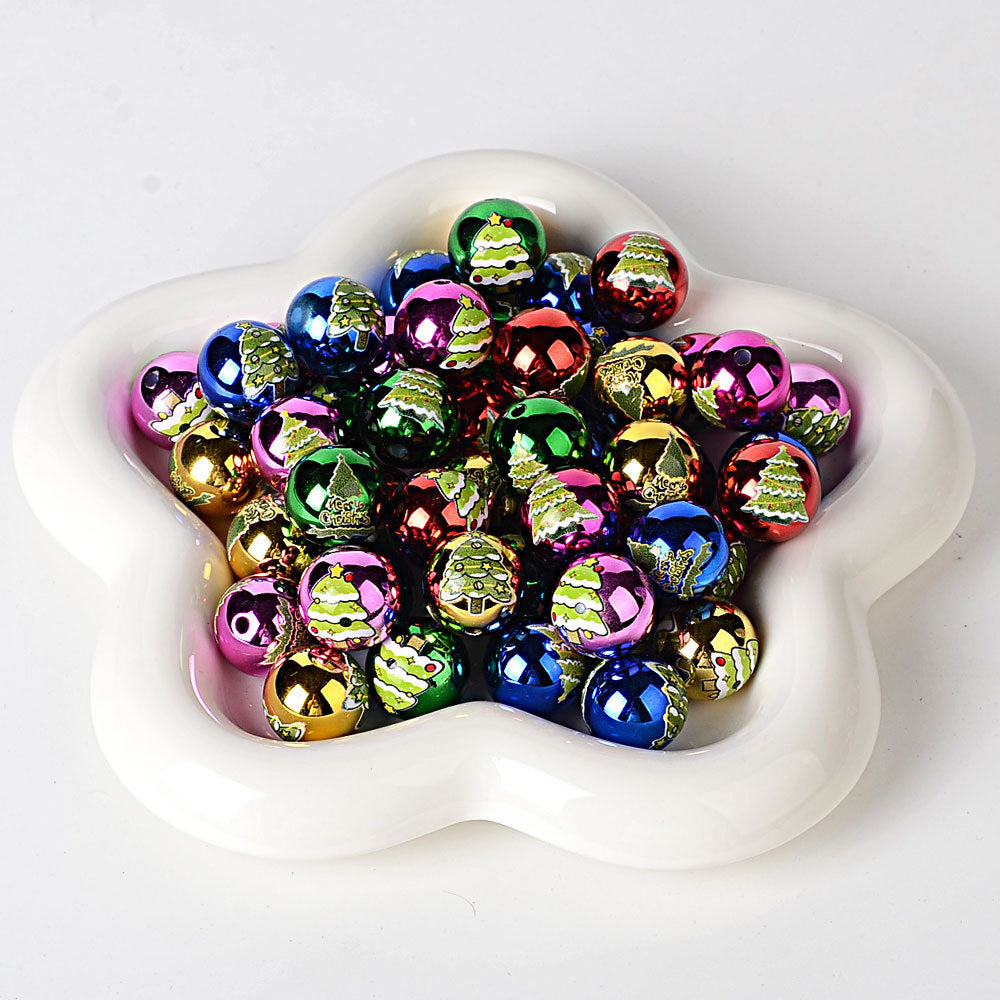 16mm Metallic Christmas Round Beads (2.5mm Hole), Shiny Plated Santa & Snowflake Holiday Acrylic Beads for DIY Beaded Pens, Keychains, Craft Making Supplies
