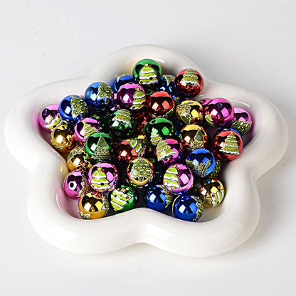 16mm Metallic Christmas Round Beads (2.5mm Hole), Shiny Plated Santa & Snowflake Holiday Acrylic Beads for DIY Beaded Pens, Keychains, Craft Making Supplies