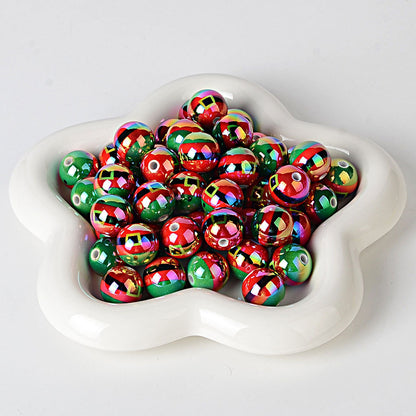 16mm Metallic Christmas Round Beads (2.5mm Hole), Shiny Plated Santa & Snowflake Holiday Acrylic Beads for DIY Beaded Pens, Keychains, Craft Making Supplies