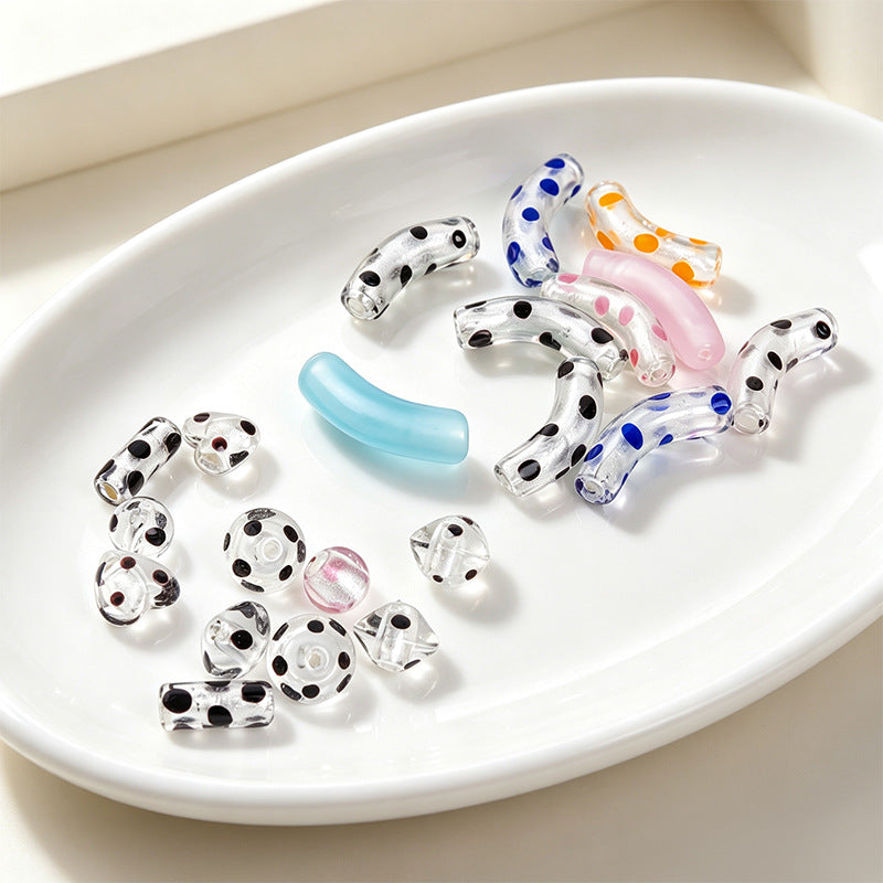 Retro Polka Dot Curved Noodle Beads – Colorful Chunky Acrylic Spacer Beads for Statement Jewelry & Crafts