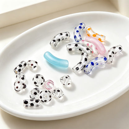 Retro Polka Dot Curved Noodle Beads – Colorful Chunky Acrylic Spacer Beads for Statement Jewelry & Crafts
