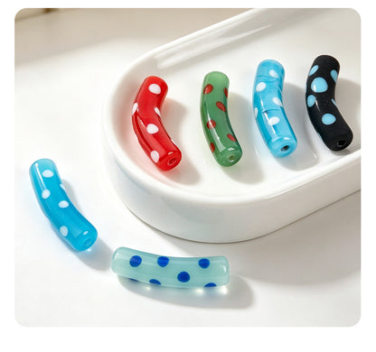 Retro Polka Dot Curved Noodle Beads – Colorful Chunky Acrylic Spacer Beads for Statement Jewelry & Crafts