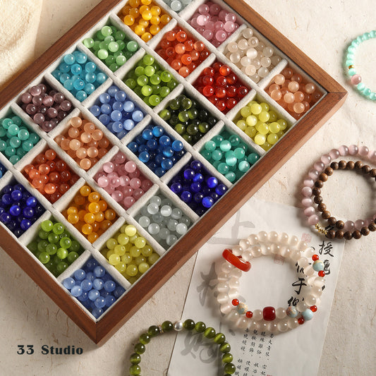 Cat Eye Bead Set for DIY Jewelry Making – Assorted Color Palettes (Rainbow, Warm, Ocean, Green) in 4mm, 6mm, 8mm