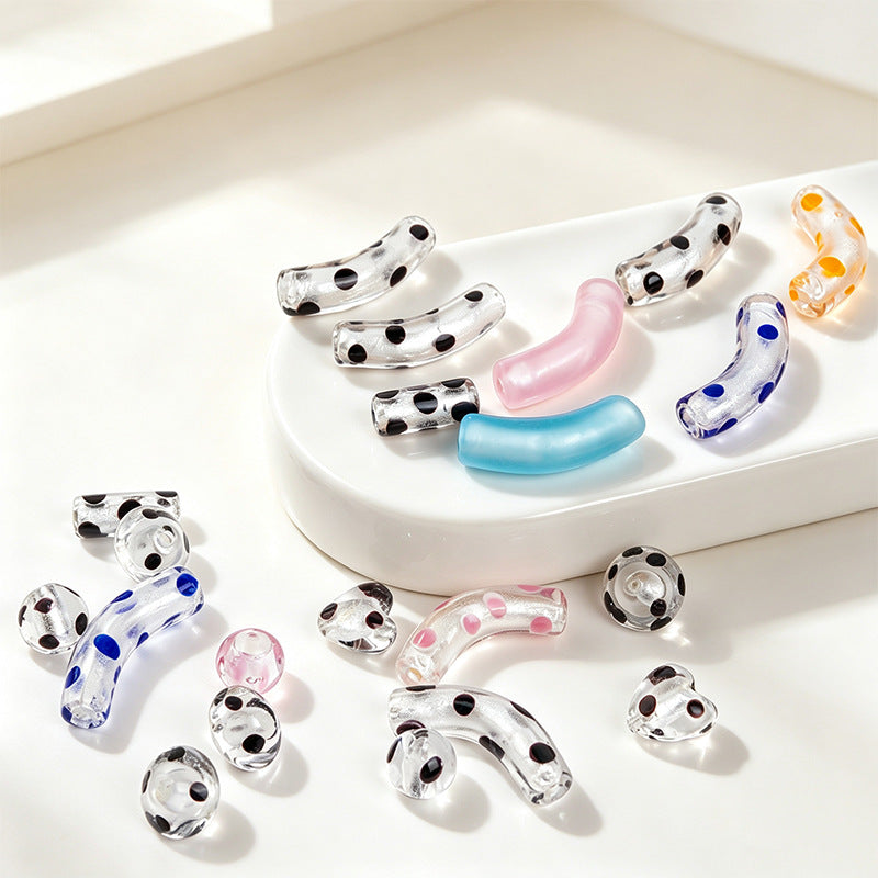 Retro Polka Dot Curved Noodle Beads – Colorful Chunky Acrylic Spacer Beads for Statement Jewelry & Crafts