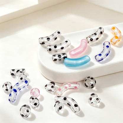 Retro Polka Dot Curved Noodle Beads – Colorful Chunky Acrylic Spacer Beads for Statement Jewelry & Crafts