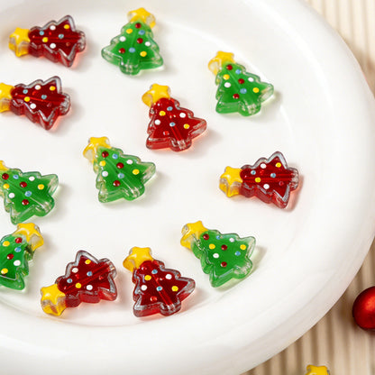 15x18mm Christmas Tree Glass Beads – Colorful Handcrafted Holiday Tree Spacer Beads for DIY Jewelry & Holiday Crafts