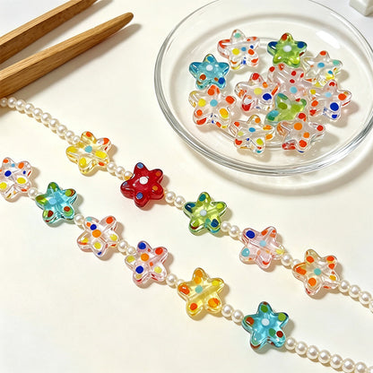 17mm Colorful Confetti Star Glass Beads – Polka Dot Lampwork Star Spacer Beads for DIY Bracelets, Necklaces & Jewelry Making