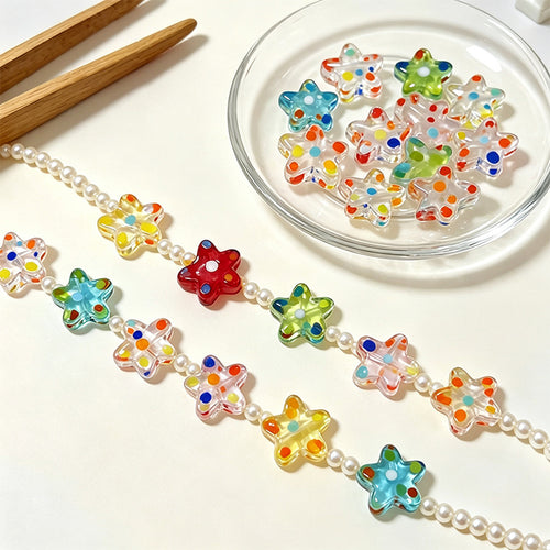 17mm Colorful Confetti Star Glass Beads – Polka Dot Lampwork Star Spacer Beads for DIY Bracelets, Necklaces & Jewelry Making