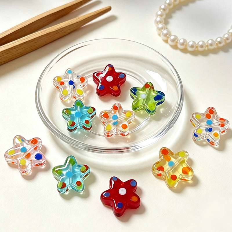 17mm Colorful Confetti Star Glass Beads – Polka Dot Lampwork Star Spacer Beads for DIY Bracelets, Necklaces & Jewelry Making
