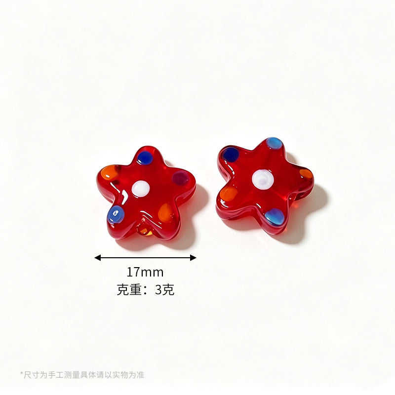 17mm Colorful Confetti Star Glass Beads – Polka Dot Lampwork Star Spacer Beads for DIY Bracelets, Necklaces & Jewelry Making