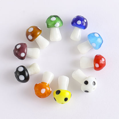 Whimsical Polka Dot Mushroom Glass Beads – Mini Fairycore Charms for Beaded Chokers, Phone Straps & Crafts
