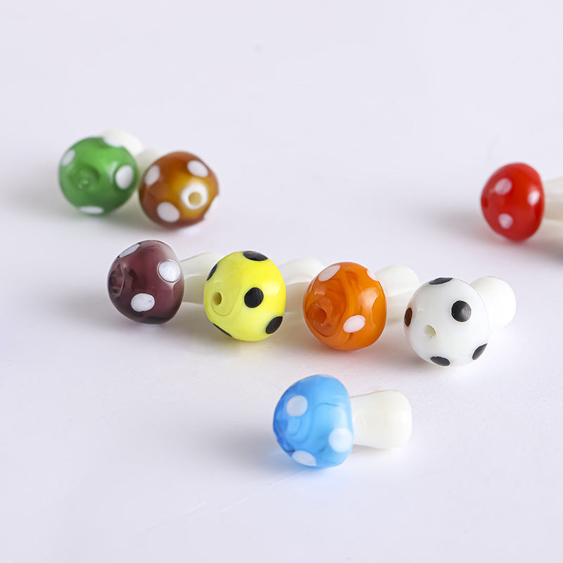 Whimsical Polka Dot Mushroom Glass Beads – Mini Fairycore Charms for Beaded Chokers, Phone Straps & Crafts