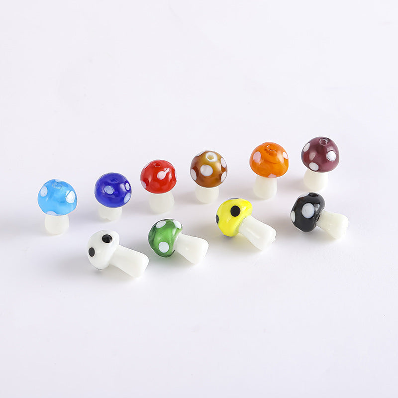 Whimsical Polka Dot Mushroom Glass Beads – Mini Fairycore Charms for Beaded Chokers, Phone Straps & Crafts
