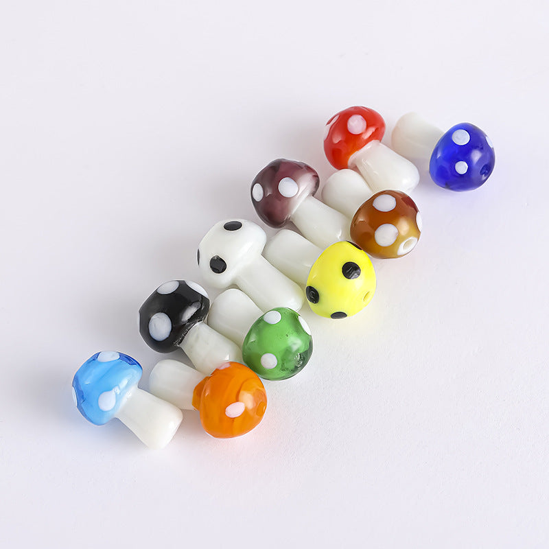 Whimsical Polka Dot Mushroom Glass Beads – Mini Fairycore Charms for Beaded Chokers, Phone Straps & Crafts
