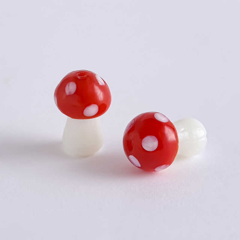 Whimsical Polka Dot Mushroom Glass Beads – Mini Fairycore Charms for Beaded Chokers, Phone Straps & Crafts
