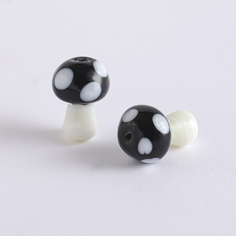 Whimsical Polka Dot Mushroom Glass Beads – Mini Fairycore Charms for Beaded Chokers, Phone Straps & Crafts