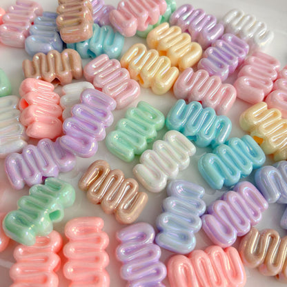 12x19mm Pastel AB Color Wavy Cheese Beads, 3.6mm Large Hole Iridescent Squiggle Acrylic Spacer Beads for DIY Beadable Pens & Keychains