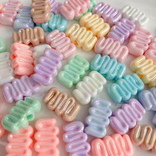 12x19mm Pastel AB Color Wavy Cheese Beads, 3.6mm Large Hole Iridescent Squiggle Acrylic Spacer Beads for DIY Beadable Pens & Keychains