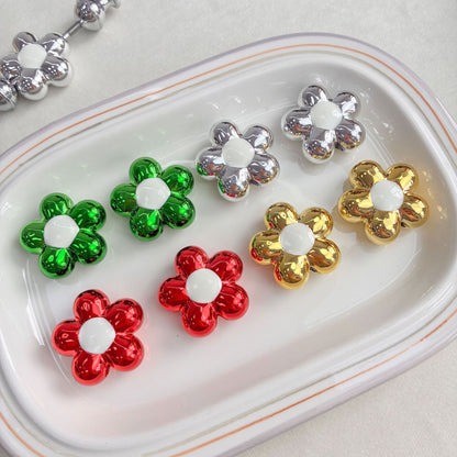 32mm Metallic Flower Focal Beads, 5.4mm Large Hole Chunky Acrylic Daisy Beads for DIY Beadable Cutlery, Forks, Spoons & Beadable Pens