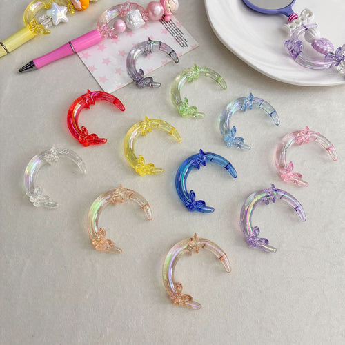 52x40mm UV Iridescent Crescent Moon Focal Beads, 3mm Hole Clear Acrylic Curved Moon Charms with Butterfly & Star for Beadable Pens & Keychains