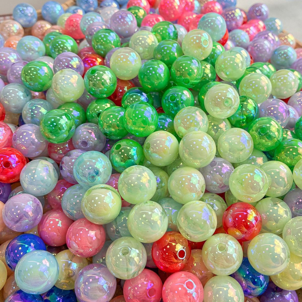 16mm UV Two-Tone Cloudy Round Beads, 3mm Hole Iridescent Swirl Acrylic Bubble Beads for DIY Beadable Pens, Keychains & Chunky Bracelets