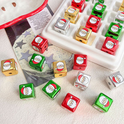 14mm Metallic Christmas Santa Claus Cube Beads, 3.6mm Large Hole Acrylic Spacer Beads for DIY Beadable Pens, Keychains & Holiday Jewelry Making
