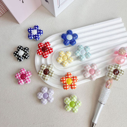 32mm Plaid Flower Focal Beads, 5.4mm Large Hole Gingham Daisy Acrylic Beads for DIY Beadable Pens, Cutlery & Keychains