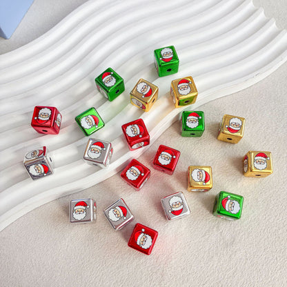 14mm Metallic Christmas Santa Claus Cube Beads, 3.6mm Large Hole Acrylic Spacer Beads for DIY Beadable Pens, Keychains & Holiday Jewelry Making