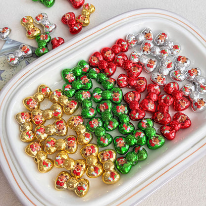 Christmas Metallic Bowknot Beads with Reindeer Print, Shiny Acrylic Bow Loose Spacer Beads for DIY Beadable Pens, Keychains & Holiday Jewelry Making