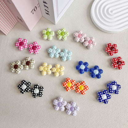 32mm Plaid Flower Focal Beads, 5.4mm Large Hole Gingham Daisy Acrylic Beads for DIY Beadable Pens, Cutlery & Keychains