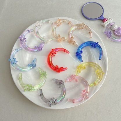 52x40mm UV Iridescent Crescent Moon Focal Beads, 3mm Hole Clear Acrylic Curved Moon Charms with Butterfly & Star for Beadable Pens & Keychains