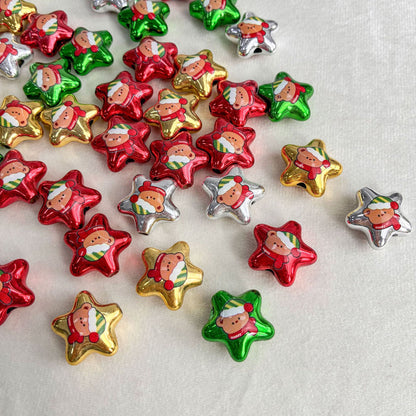20mm Metallic Christmas Star Beads with Cute Bear Print, 3.8mm Large Hole Acrylic Loose Spacer Beads for DIY Beadable Pens, Keychains & Holiday Crafts