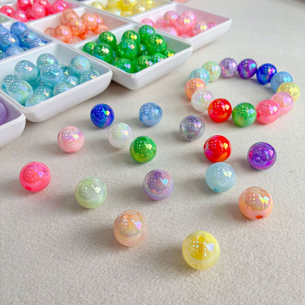 16mm UV Two-Tone Cloudy Round Beads, 3mm Hole Iridescent Swirl Acrylic Bubble Beads for DIY Beadable Pens, Keychains & Chunky Bracelets