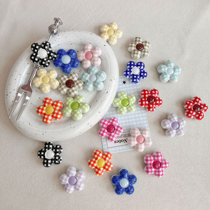 32mm Plaid Flower Focal Beads, 5.4mm Large Hole Gingham Daisy Acrylic Beads for DIY Beadable Pens, Cutlery & Keychains