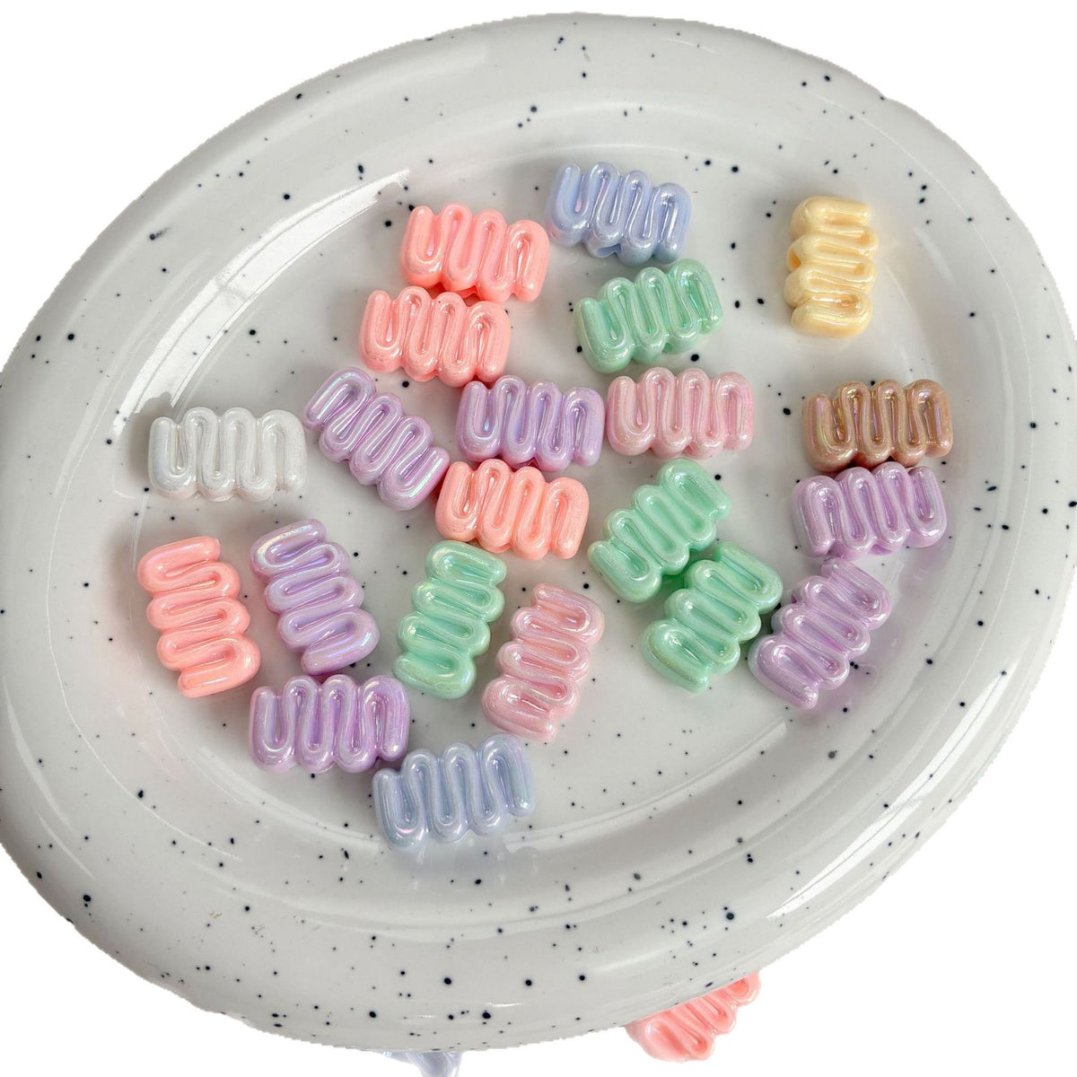 12x19mm Pastel AB Color Wavy Cheese Beads, 3.6mm Large Hole Iridescent Squiggle Acrylic Spacer Beads for DIY Beadable Pens & Keychains