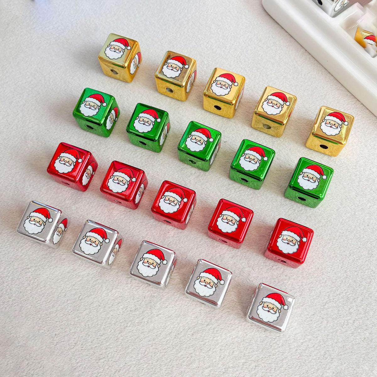 14mm Metallic Christmas Santa Claus Cube Beads, 3.6mm Large Hole Acrylic Spacer Beads for DIY Beadable Pens, Keychains & Holiday Jewelry Making