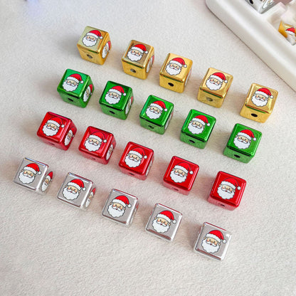 14mm Metallic Christmas Santa Claus Cube Beads, 3.6mm Large Hole Acrylic Spacer Beads for DIY Beadable Pens, Keychains & Holiday Jewelry Making