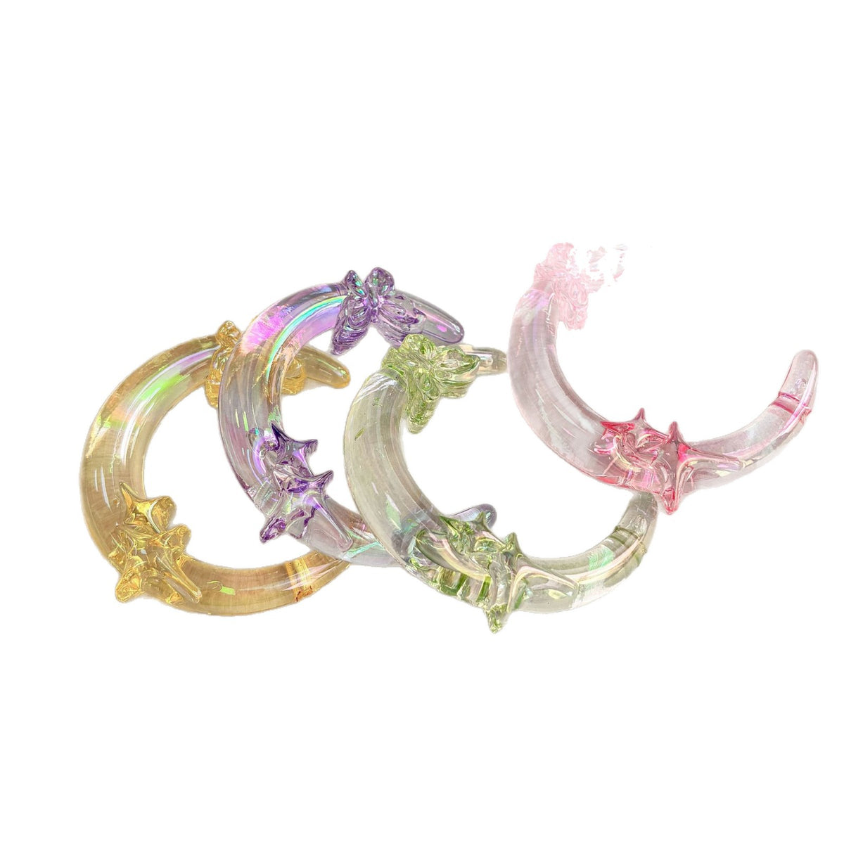 52x40mm UV Iridescent Crescent Moon Focal Beads, 3mm Hole Clear Acrylic Curved Moon Charms with Butterfly & Star for Beadable Pens & Keychains