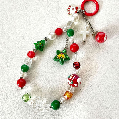 Christmas Metallic Star Beads with Jingle Bell Print, Shiny Acrylic Loose Spacer Beads for DIY Holiday Jewelry Making, Beaded Pens & Keychains   珠手工DIY手机链钥匙扣包挂配件